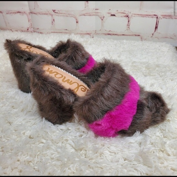 Sam Edelman Yael Faux Fur Pink and Brown Mules Heels Sz 8 - Picture 8 of 8